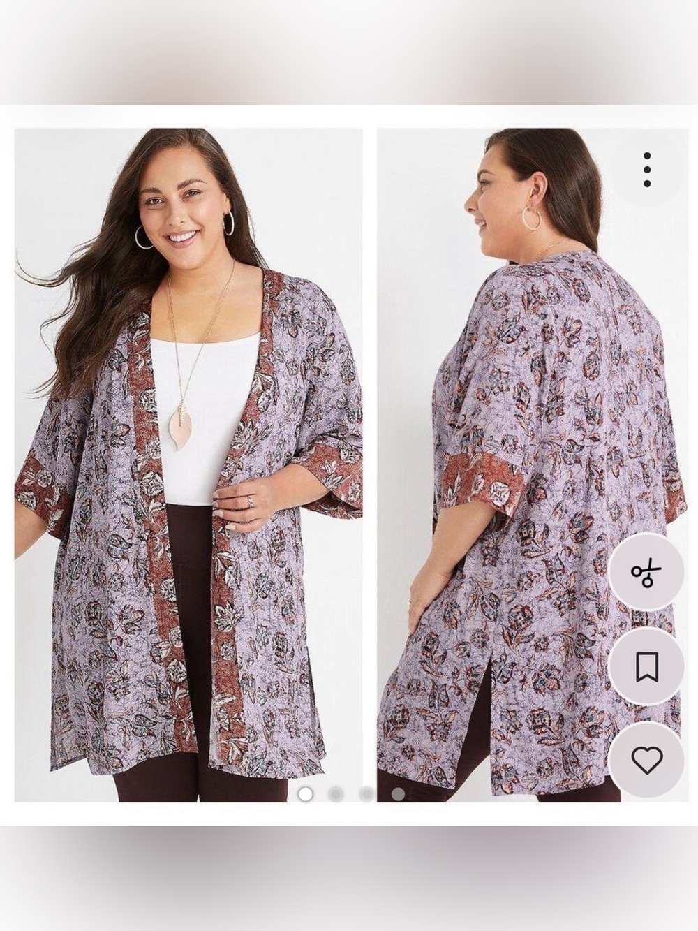 Maurices mixed border print purple paisley floral Kimono Cover-Up rayon L